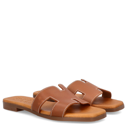 Wygodne klapki ze skóry - OH! MY SANDALS 5566 BRĄZOWE