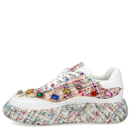 Sneakersy damskie z kryształkami - TYMOTEO LOVE 05 BEŻOWE