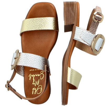 Eleganckie sandały ze skóry - OH! MY SANDALS 5609 ZŁOTO SREBRNE