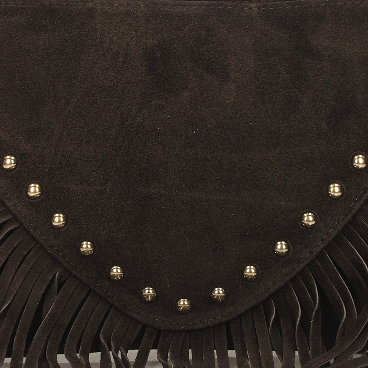 Torebka skórzana boho - TOSCANIO G131 CIEMNY BRĄZ