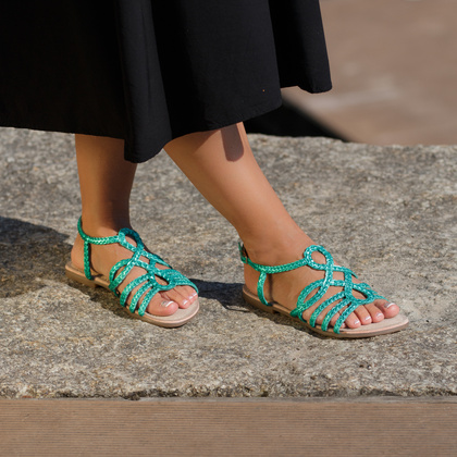 Skórzane płaskie sandałki - GIOSEPPO 71746 TURKUSOWE