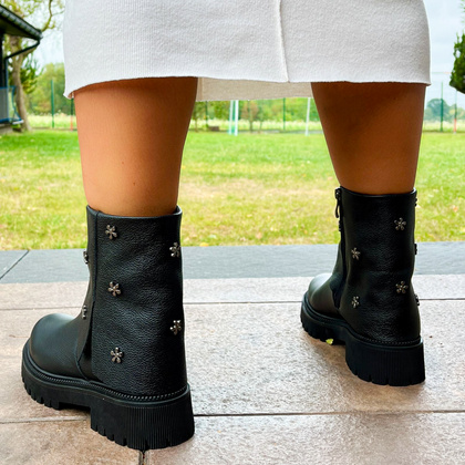 Skórzane botki z wywijaną cholewką - TYMOTEO G1068 CZARNE