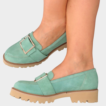 Skórzane półbuty z klamrą - TYMOTEO M2144 ZIELONE