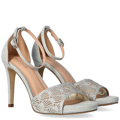 Błyszczące sandały na szpilce - MENBUR 23166 SREBRNE