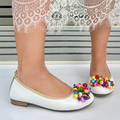 Skórzane baleriny z ozdobą - FILIPPO DP6159/25 BIAŁE