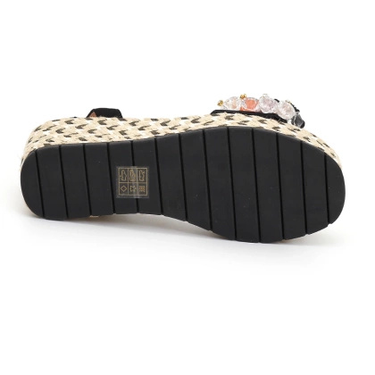 Modne sandały na koturnie - SCAVIOLA S-395 CZARNE