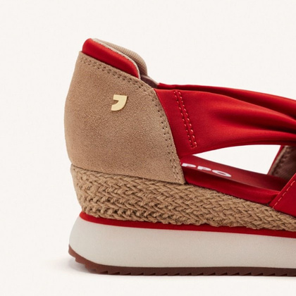 Hiszpańskie sneakersy na koturnie - GIOSEPPO 74059 BEŻOWO-CZERWONE
