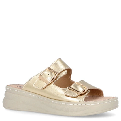 Skórzane klapki na platformie - FILIPPO DK7044/25 ZŁOTY