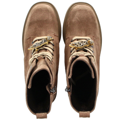 Sznurowane botki ze skóry - KARINO 5323 BRĄZOWE