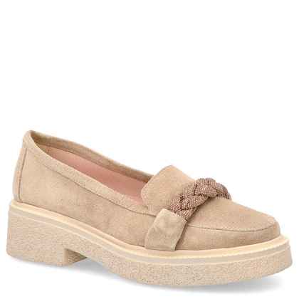 Skórzane mokasyny z ozdobą - TYMOTEO L1054 BEŻOWE