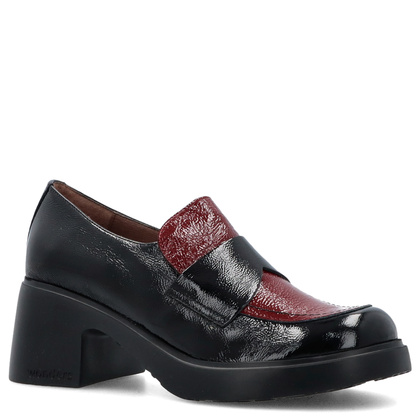 Skórzane czółenka na platformie - WONDERS E-7121 CZARNE