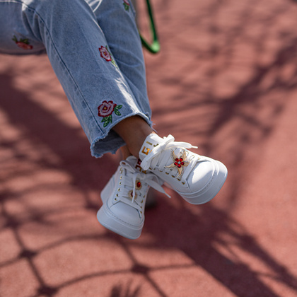 Sneakersy skórzane premium - GIO+ PIA300A BIAŁO-CZERWONE