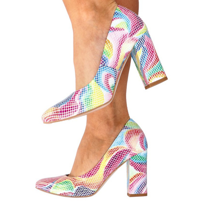 Skórzane czółenka na słupku - TYMOTEO DEAR KOLOROWE