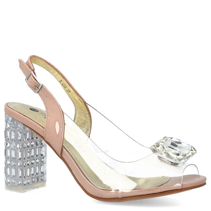 Transparentne sandały na zdobnym obcasie - SCAVIOLA S-233 BEŻOWE