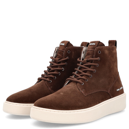 Trampki męskie za kostkę - KARL LAGERFELD FLINT KL53352A BRĄZOWE