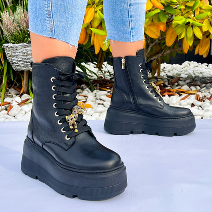 Skórzane workery na platformie - KARINO 5329 CZARNE