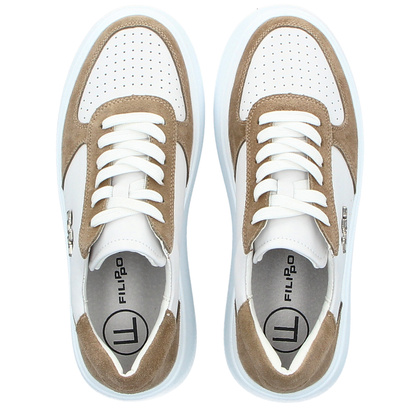 Skórzane sneakersy damskie - FILIPPO DP6047/24 BIAŁO-BEŻOWE