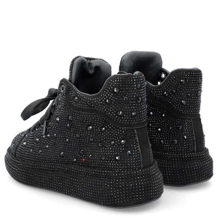 Błyszczące wysokie sneakersy damskie  - TYMOTEO LOVE 04 CZARNE