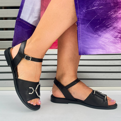 Płaskie sandały ze skóry - TYMOTEO G1060 CZARNE