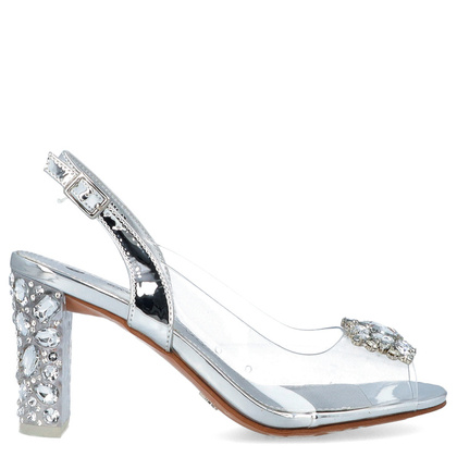 Sandały na modnym obcasie - SCAVIOLA S-208 SREBRNE