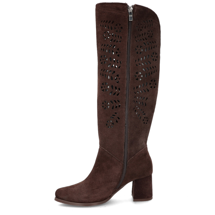 Stylowe ażurowe kozaki - TYMOTEO L1001 CZEKOLADOWE