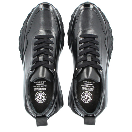 Sznurowane sneakersy męskie ze skóry - JOHN DOUBARE QA558U-W15-P742 CZARNE