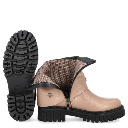 Skórzane botki z wywijaną cholewką - TYMOTEO G1068 BEŻOWE