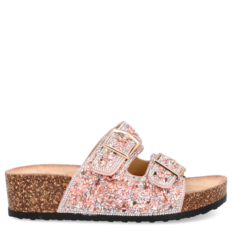 Błyszczące klapki na platformie - SCAVIOLA L-46 RÓŻOWE