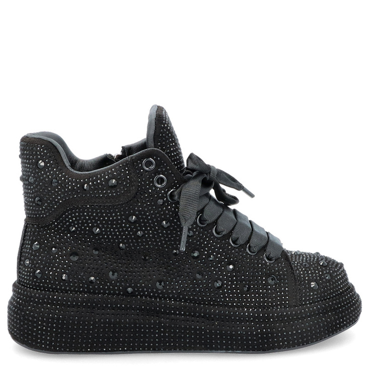 Błyszczące wysokie sneakersy damskie  - TYMOTEO LOVE 04 CZARNE
