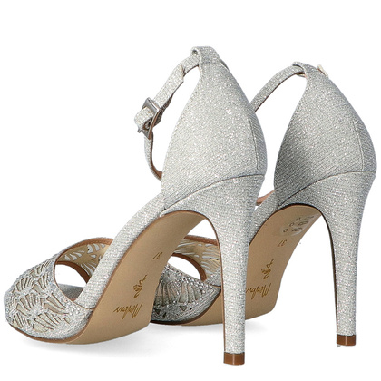 Błyszczące sandały na szpilce - MENBUR 23166 SREBRNE