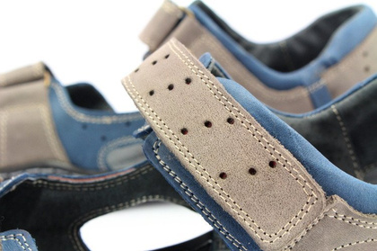 Męskie skórzane sandały - KENT 295 SZARO NIEBIESKIE