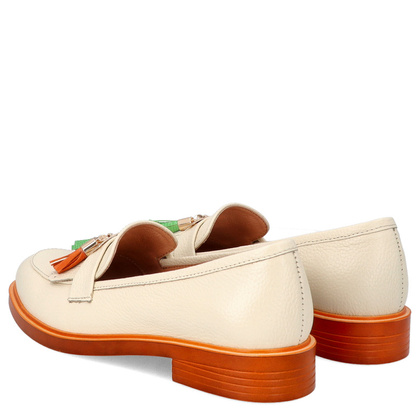 Skórzane mokasyny na kontrastowej podeszwie - TYMOTEO A1002 BEŻ+POMARAŃCZ