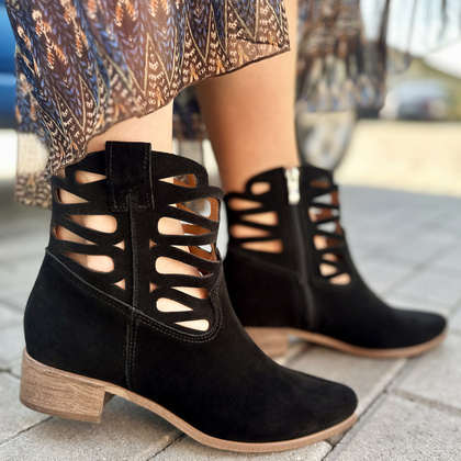 Krótkie botki z wycięciami - TYMOTEO L1045 CZARNE