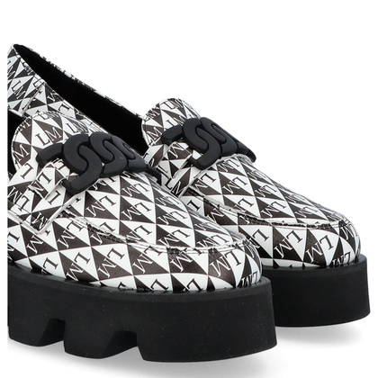 Skórzane mokasyny z ozdobą - LAURA MESSI 2601 CZARNO - BIAŁE