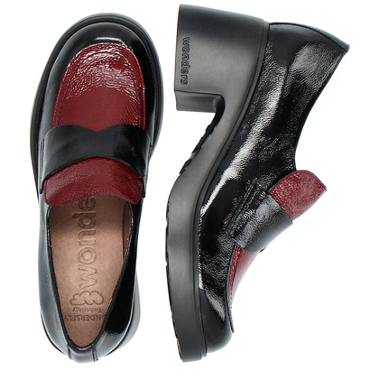 Skórzane czółenka na platformie - WONDERS E-7121 CZARNE