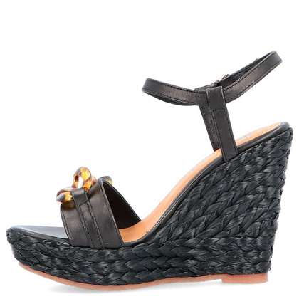 Sandały na koturnie z modnym łańcuchem - TYMOTEO IDRO CZARNE