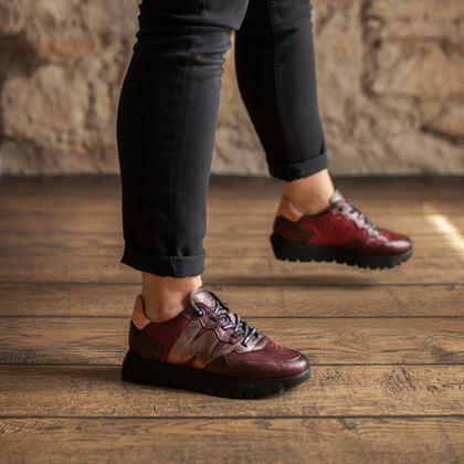 Hiszpańskie sneakersy premium - WONDERS A-2491 BORDOWE