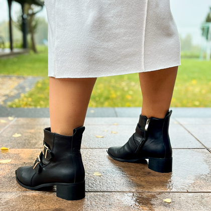 Skórzane botki z klamrami - TYMOTEO 2165 CZARNE