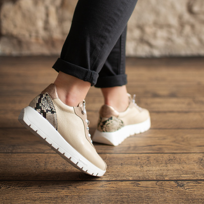 Hiszpańskie sneakersy premium - WONDERS A-2495 BEŻOWE