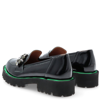 Lakierowane półbuty z ozdobą - TYMOTEO G1050 CZARNE + ZIELONY