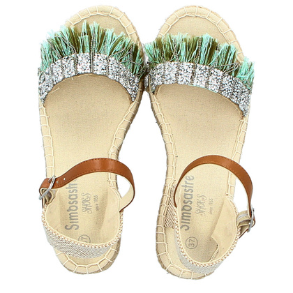 Hiszpańskie sandały na koturnie - SIMÓ SASTRE SS22/BX9232/VE BEŻOWO ZIELONE
