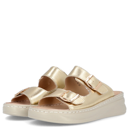 Skórzane klapki na platformie - FILIPPO DK7044/25 ZŁOTY