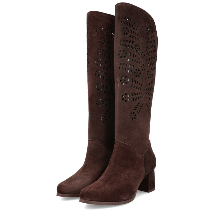 Stylowe ażurowe kozaki - TYMOTEO L1001 CZEKOLADOWE