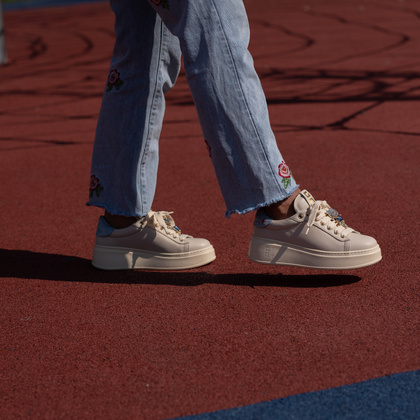Sneakersy skórzane premium - GIO+ PIA312A BEŻOWE