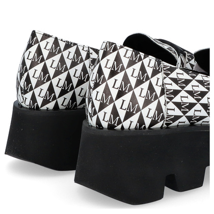 Skórzane mokasyny z ozdobą - LAURA MESSI 2601 CZARNO - BIAŁE