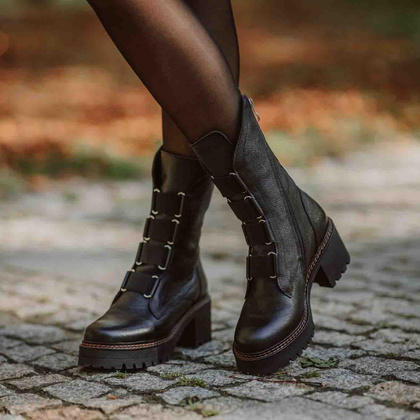 Wysokie workery ze skóry - TYMOTEO 2163/1 CZARNE