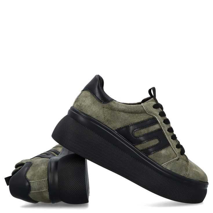 Skórzane sneakersy damskie - FILIPPO DP7175/25 KHAKI