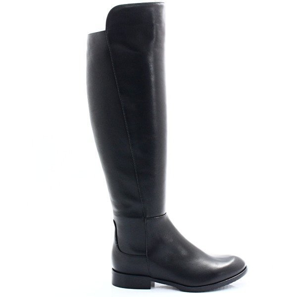 Płaskie oficerki ze skóry za kolano - KOTYL 2545 CZARNE