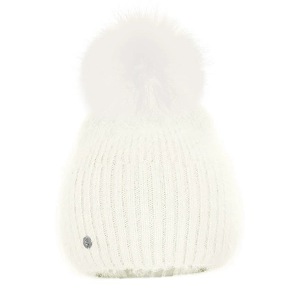 Czapka damska z pomponem - RABIONEK AN23.06PNJ BIAŁA