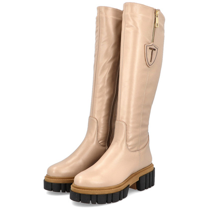 Modne skórzane kozaki - TYMOTEO M2011 BEŻOWE